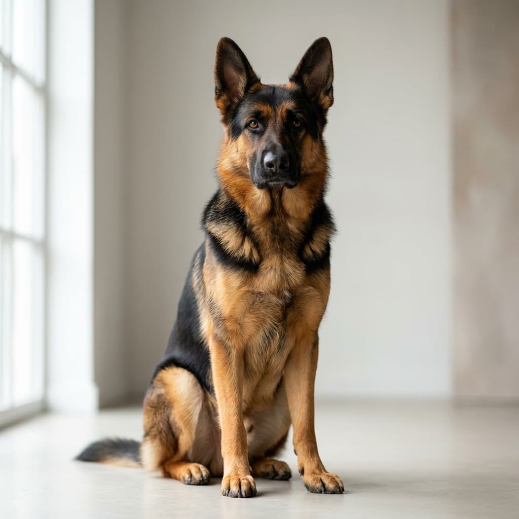 German Shepherd dog portrait with alert ears and commanding presence for AI security bark sound generator